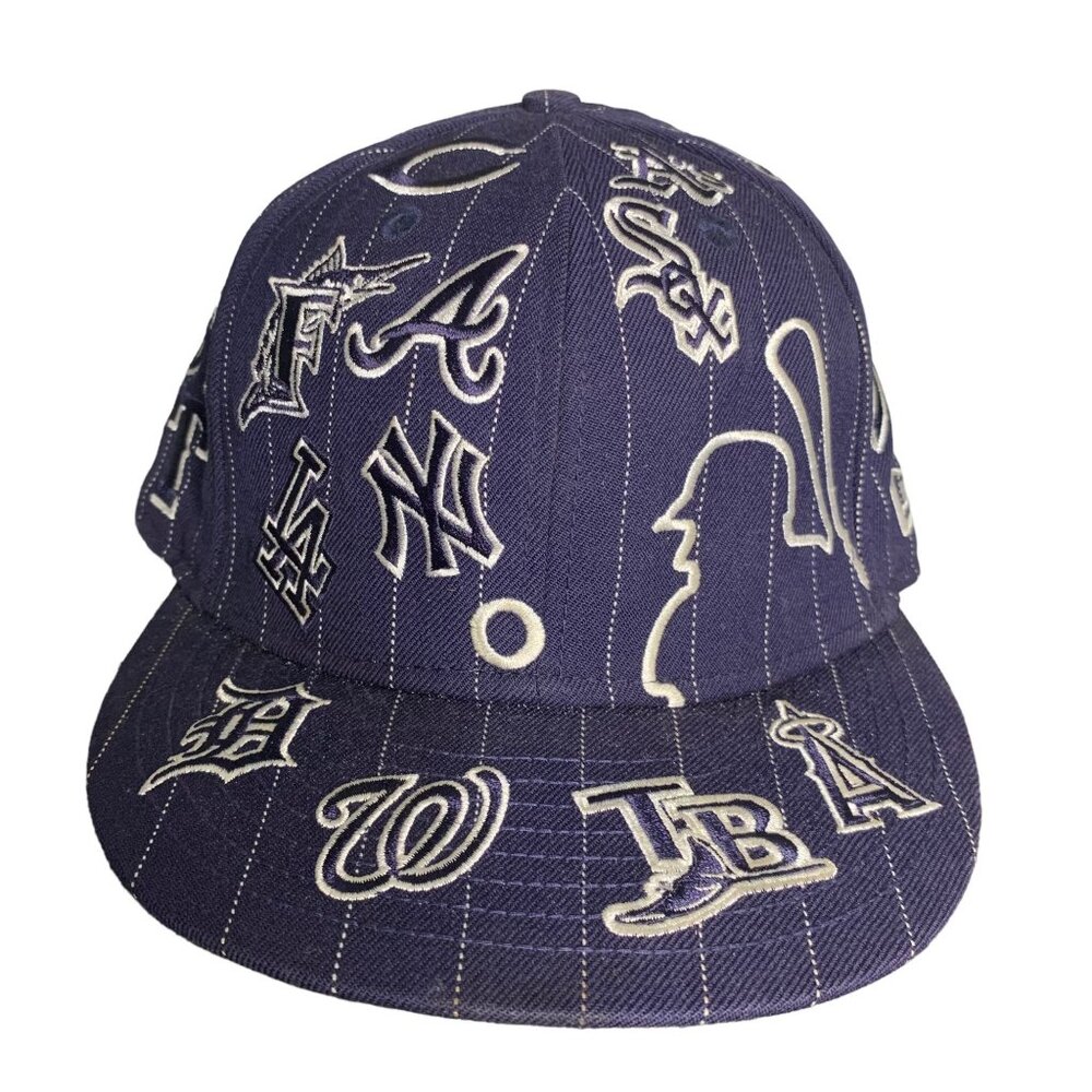 New Era MLB All Over Logos Hat Fitted 7 3/8 Wool 100th Season 59Fifty Baseball
